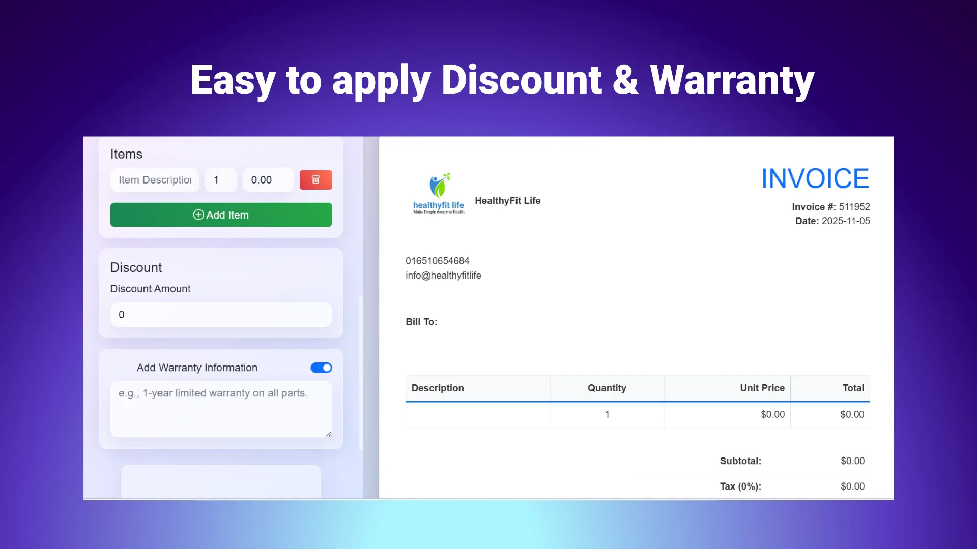 Adding items to an invoice